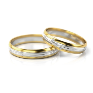 Złote obrączki ślubne z brylantami model 238 żółto białe złoto
