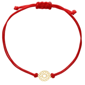 Złota bransoletka rozetka na czerwonym sznurku