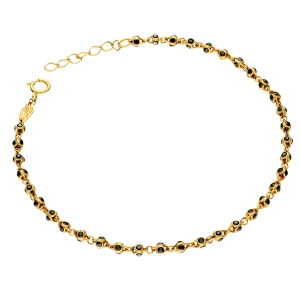 Złota bransoletka kulki z czarnymi cyrkoniami