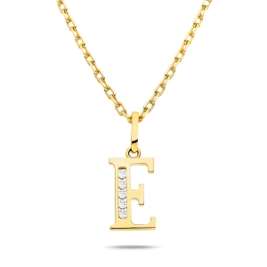 Złota literka z cyrkoniami E