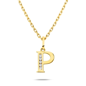 Złota literka z cyrkoniami P