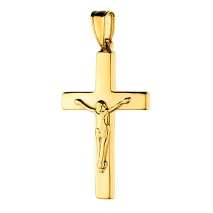 Złota zawieszka krzyżyk prostokątny z wizerunkiem
