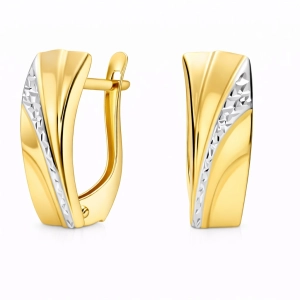 Eleganckie dwukolorowe kolczyki 585 z diamentowanym białym złotem 18 mm Basic