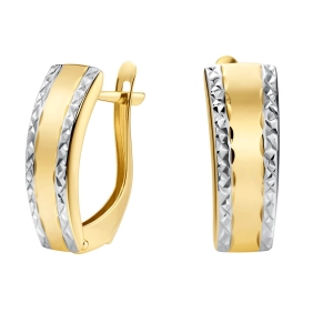 Złote kolczyki 585 angielskie z diamentowanymi bokami z białego złota 18 mm Basic