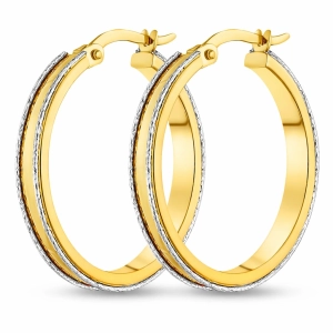 Złote kolczyki koła z diamentowanym białym rantem 25 mm