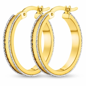 Złote kolczyki koła z diamentowanym białym rantem 20 mm