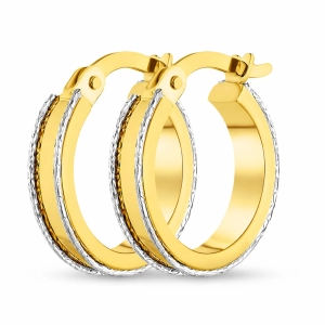 Złote kolczyki koła z diamentowanym białym rantem 15 mm