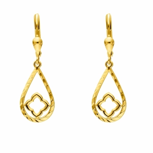 Złote kolczyki wiszące łezka z koniczyną