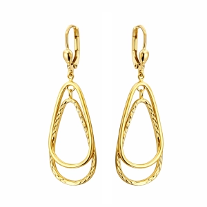 Złote kolczyki wiszące podwójne łezki