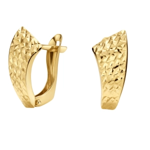 Złote kolczyki angielskie diamentowane 16 mm profilowane złoto 585 Basic