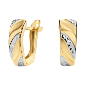 Złote kolczyki angielskie z dodatkiem białego diamentowanego złota 14 mm Basic