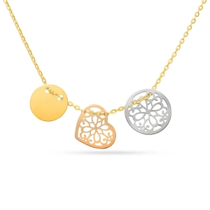 Złoty naszyjnik celebrytka potrójna ażurowa - trzykolorowa