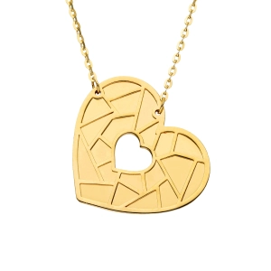 Złoty naszyjnik celebrytka serce grawerowane wiszące z sercem