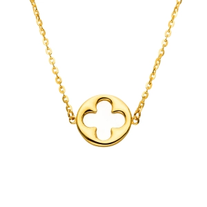 Złoty naszyjnik celebrytka masa perłowa koniczyna złoto 585