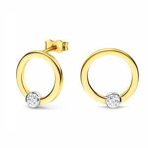 Złote kolczyki sztyfty kółka gładkie złote z białą cyrkonią 0106202349C