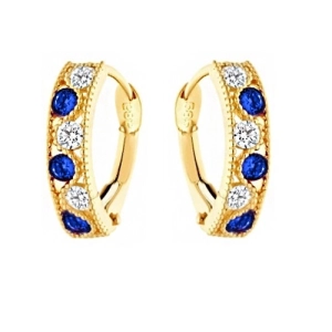 Złote kolczyki dziecięce biało - niebieskie