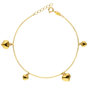 Złota bransoletka celebrytka gładkie serduszka