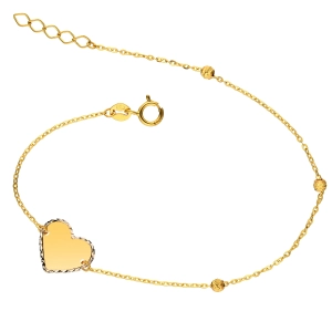 Złota bransoletka celebrytka - serce gładkie z białym diamentowanym brzegiem