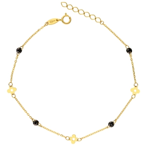 Złota bransoletka celebrytka - gładki kwiatek z fasetowanymi cyrkoniami