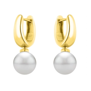 Złote kolczyki angielskie z białą perłą