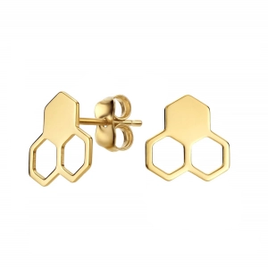 Złote kolczyki sztyfty - plastry miodu