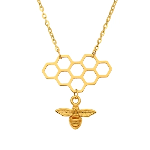 Złoty naszyjnik celebrytka pszczółka z plastrem miodu złoto 585