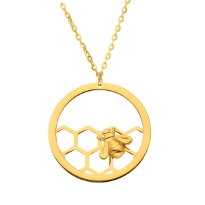 Złoty naszyjnik celebrytka pszczółka na plastrze miodu