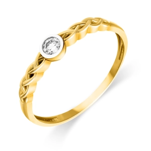 Złoty pierścionek z cyrkonią pleciony