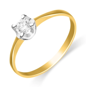 Złoty pierścionek klasyczny biało - żółty essential z cyrkonią