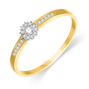 Złoty pierścionek wielokamieniowy kwiatek z cyrkoniami