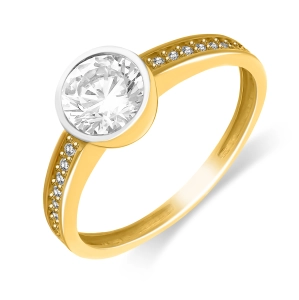 Złoty pierścionek duża cyrkonia w oprawie - cyrkonie w rzędzie