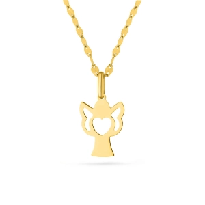 Złoty komplet aniołek z łańcuszkiem na chrzest, komunie