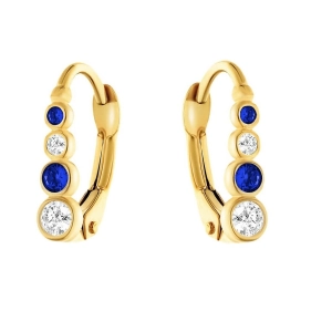 Złote kolczyki dziecięce białe i granatowe cyrkonie w rzędzie złoto 333