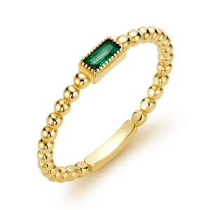 Złoty pierścionek szmaragdowa bagietka i kuleczki złoto 585 City P_47