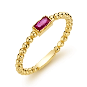 Złoty pierścionek różowa bagietka i kuleczki złoto 585 City P_45