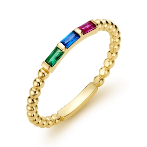 Złoty pierścionek tęczowe bagietki i kuleczki złoto 585 City P_44