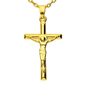 Klasyczny duży złoty krzyż z wizerunkiem Jezusa - zawieszka złota