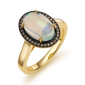 Złoty pierścionek z brylantami i opalem  RR121458OPCHY 0,13 ct