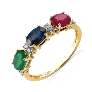 Złoty pierścionek z brylantami i kamieniami naturalnymi JR13801RBSAPEMY 0,1 ct