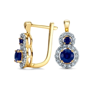 Złote kolczyki z diamentami i szafirem JE5330SAPY 0,23 CT