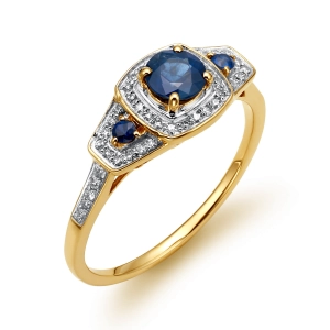 Złoty pierścionek z brylantami i szafirami RR46049SAPY18 0,16 CT
