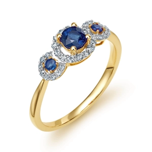 Złoty pierścionek zaręczynowy z szafirami i brylantami JR12059SAPY