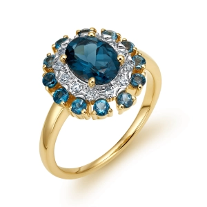 Złoty pierścionek z brylantami i london blue topaz RR46913LBTY18 0,09 CT
