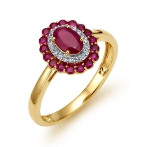 Złoty pierścionek z brylantami i rubinami JR14313RBY 0,07 CT