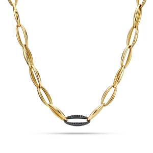 Złoty naszyjnik gładkie ogniwa z czarnym oksydowanym elementem Prestige Z_24