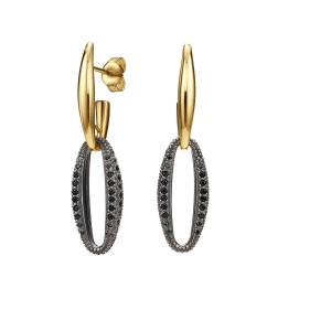 Złote kolczyki z czarnym oksydowanym elementem i czarnymi cyrkoniami Prestige K_6