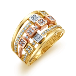 Złoty pierścionek geometryczny z trójkolorowego złota z cyrkoniami - CITY P_20