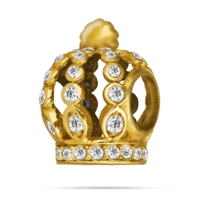 Złoty charms korona 585 z cyrkoniami - królewska elegancja