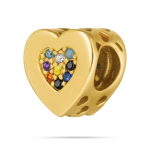 Złoty charms serce 585 z wielokolorowymi cyrkoniami - mozaika emocji