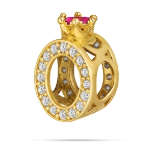 Złoty charms królewska korona 585 z różowym kamieniem - cyrkonie i majestat